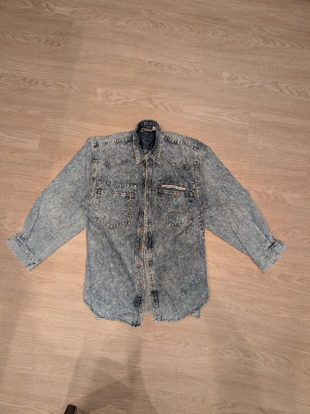 VINTAGE 80s International Male Acid Wash Denim Shirt Mens XL Retro Grunge Baggy